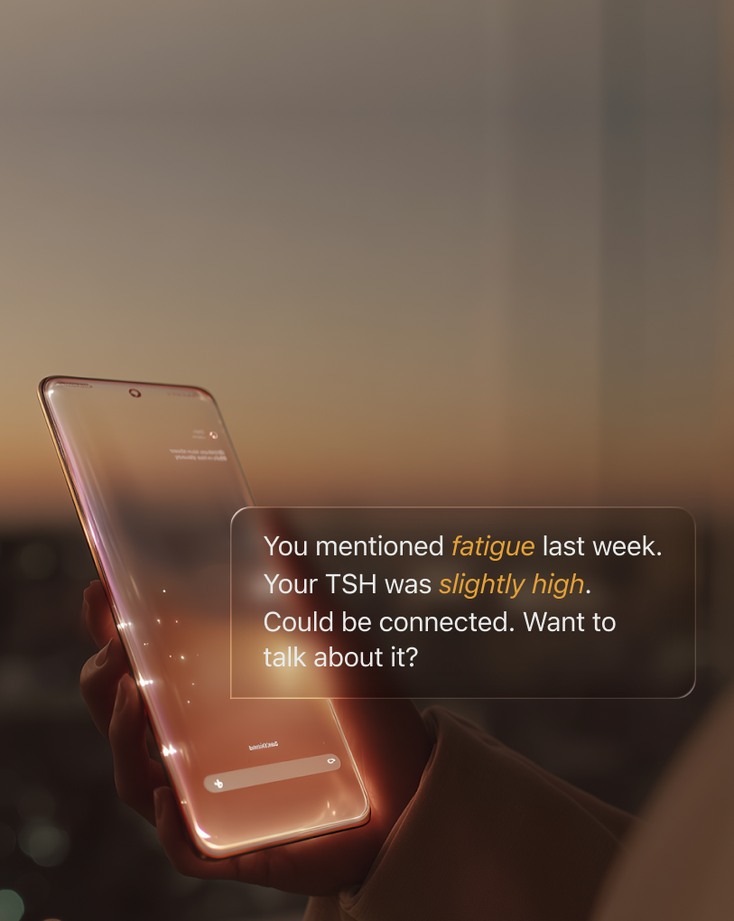 August proactively connects your symptoms — fatigue linked to TSH levels