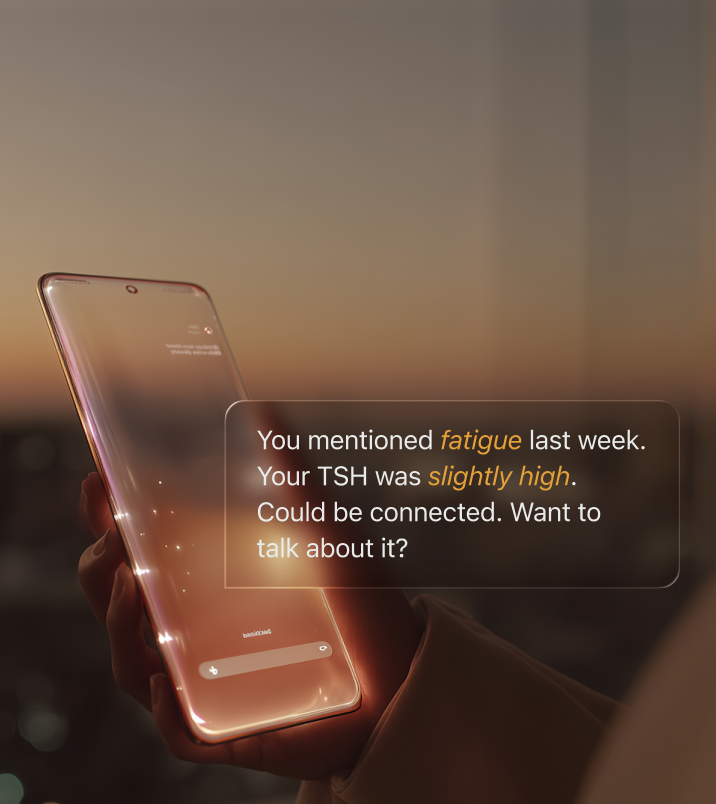 August proactively connects your symptoms — fatigue linked to TSH levels